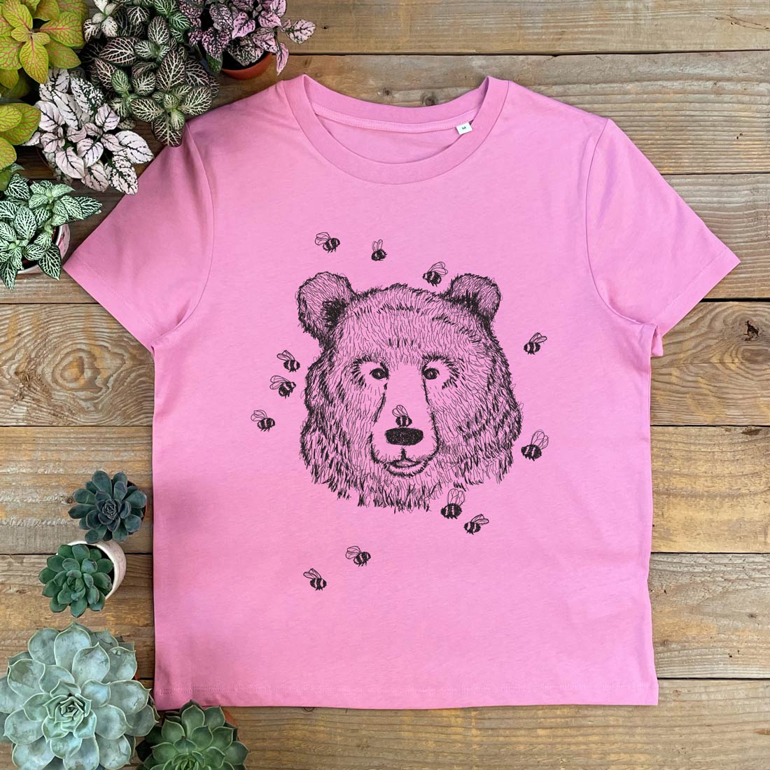 pink tshirt with bear and bees